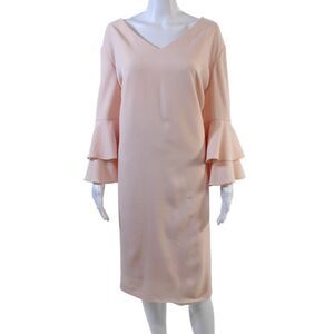 Tahari Arthur S Levine Womens Ruffle Sleeve V Neck Zip Back Dress Pink Size 20W